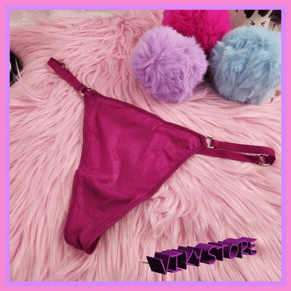 💖 NWT Victoria’s Secret Fuchsia V-String Panty Gold Rings M #7267 💖 - Picture 1 of 6
